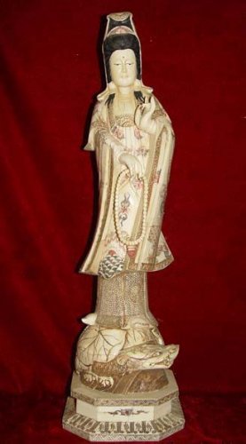 Old Bone Art Handicraft Lucky Kwan-yin Ride Tortoise Figure