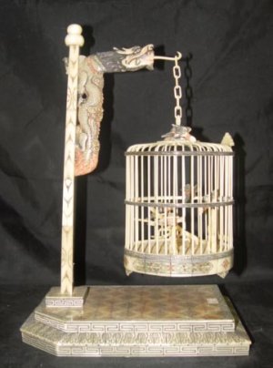 Old Bone Art Dragon Figure Carving Birdcage Decoration