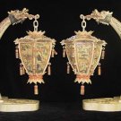 Old Bone Art Handicraft Draong Figure Pair palace lantern Decoration