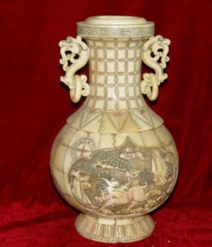 Exquisite Bone Art Handicraft Carving Kylin Design Vase