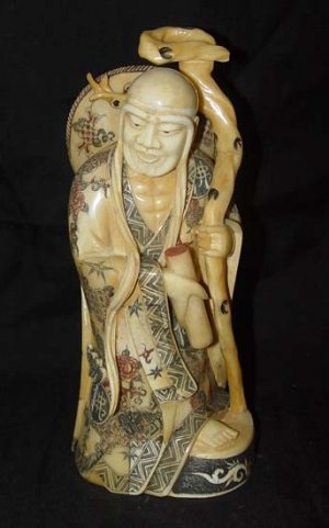 Exquisite Bone Art Handicraft Long eyebrow Stick God Statue