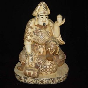 Exquisite Bone Art Handicraft Wealth God Bring Fortune Statue