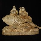 Exquisite Bone Art Handicraft Two Wealth God Ride Fish Figure