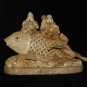 Exquisite Bone Art Handicraft Two Wealth God Ride Fish Figure