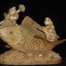 Exquisite Bone Art Handicraft Two Fortune God Ride Fish Figure