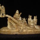 Exquisite Bone Art Handicraft Lucky Seven God By Ship Figure