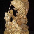 Exquisite Bone Art Handicraft Lucky Wealth God Play Fish Figure