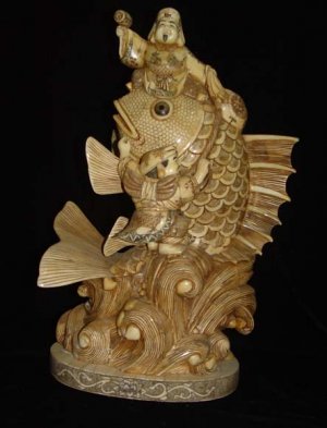 Exquisite Bone Art Handicraft Fish Lucky Wealth God Figure