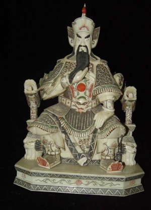 Exquisite Bone Art Handicraft Sitting Guangong God Figure