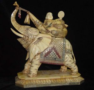 Exquisite Bone Art Handicraft Lucky Mile Buddha Ride Elephant Figure