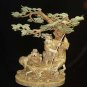 Exquisite Bone Art Handicraft Two Wealth God By Tree Ship Figure