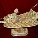 Exquisite Bone Art Handicraft Two Wealth God Sit Fan Ship Figure