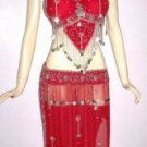 Beautiful Ladies Belly Dance Costumes with gold coins in colour Red.