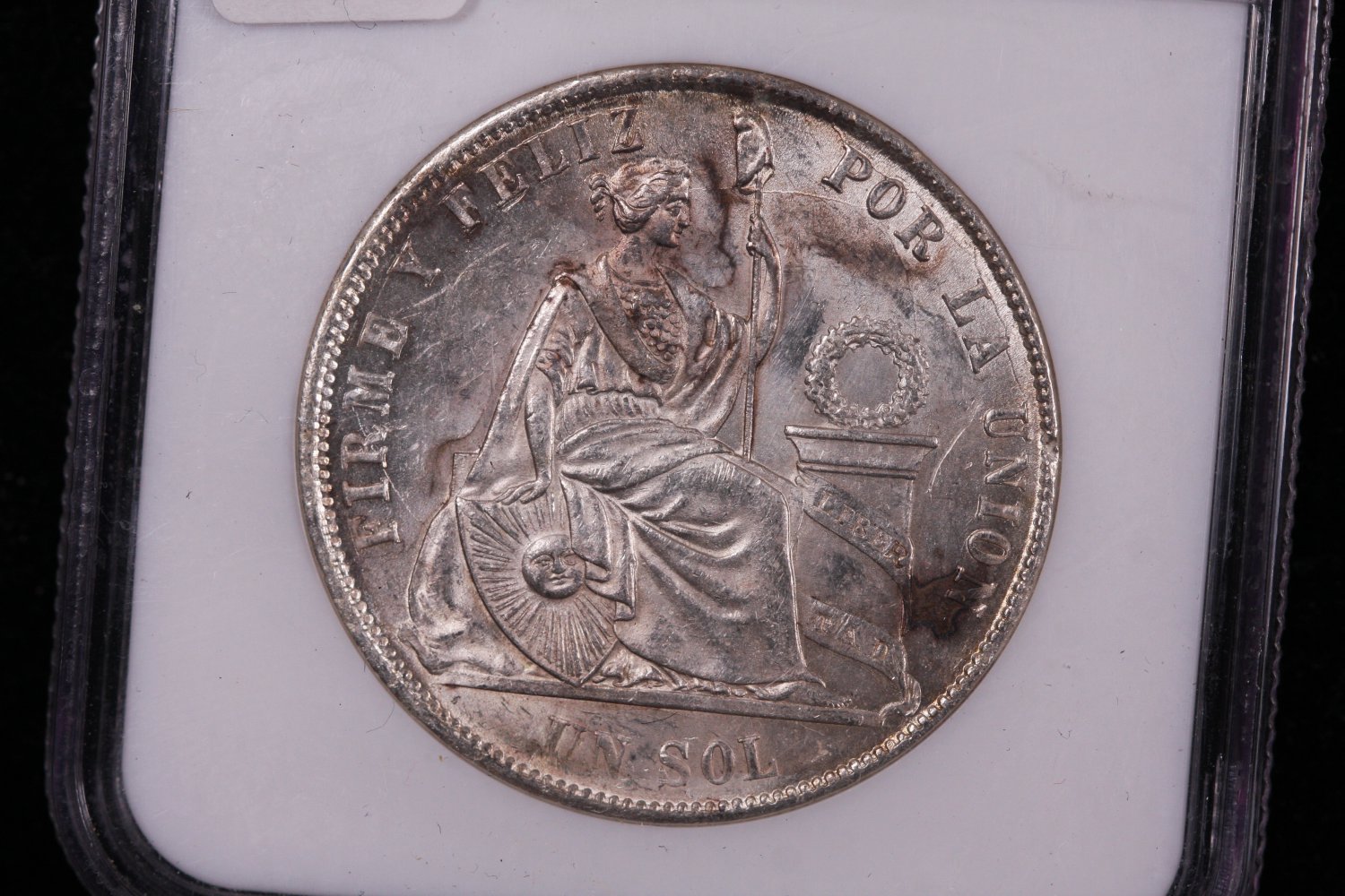 1870 YJ Peru SOL, Nice Early Date Coin. NGC Graded, MS-62.