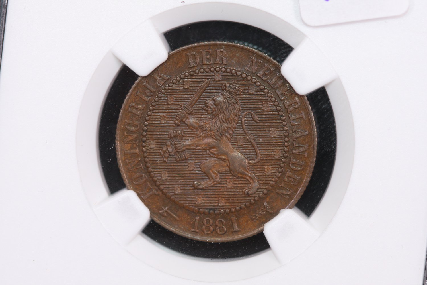 1881 Netherland, 2 1/2 Cent. NGC MS 63 Brown.