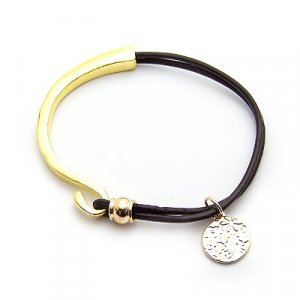 Stylish Bracelet Gold Metal with Leather String