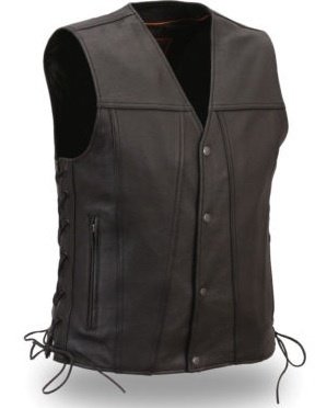 First Classic Mens 1 Panel Back SideLace Club Vest FIM618-CFD, BLACK, S-2XL