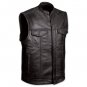 FMC Men's Club Motorcycle Black Leather Vest w/Two Inside Gun Pockets, FMM690BSF