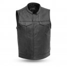 FMC Men's Club Motorcycle Black Leather Vest w/Two Inside Gun Pockets, FMM690BSF