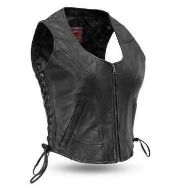 First manufacturing Women's Leather Vest FIL542GDD | Raven