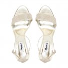 Dune London Mariee T - Gold Two Part Mid Heel Sandal, Size 7.5