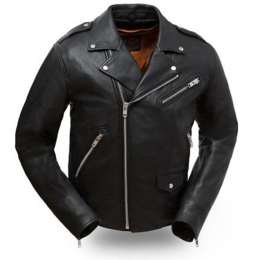 First Classics Men's "The Enforcer" Black Leather Motorcycle Jacket FIM297CLMZ