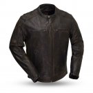 First Manufacturing Men's Leather Jacket FIM253SDC, Hipster, Distressed Black