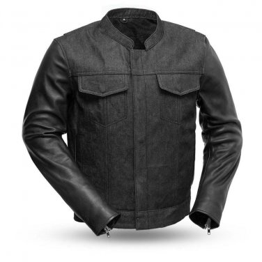 First manufacturing Mens FIM266DML | Rough Neck Raw Denim/Leather Sleeves