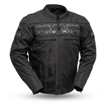 First Manufacturing Codura Water repellent Reflective Skull Jacket, FIM450TEX