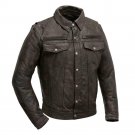 First Manufacturing Men's Leather Motorcycle Jacket, Villain - FIM280SDCZ