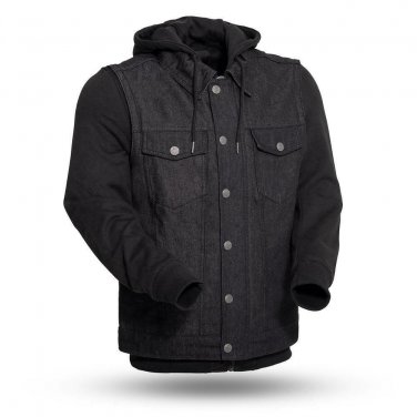First Manufacturing Rook Men's Denim Jacket Medium, Black/Gray, FIM697DMH