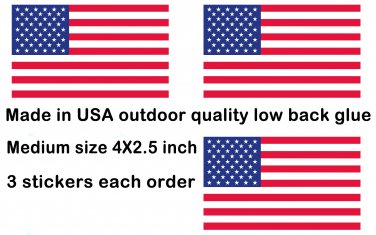 3 Pack Patriotic American flag vinyl removable low glue (not static) sign sticker