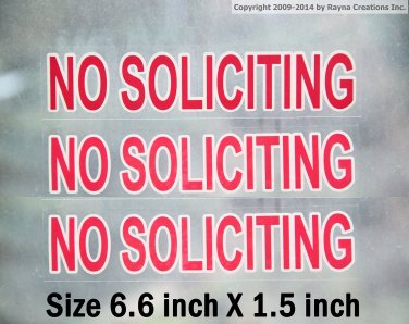 3 static indoor face cling on glass NO SOLICITING sign sticker to keep solicitors away