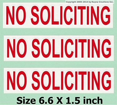 3 Removable NO SOLICITING sticker sign to keep solicitors away!