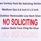 Premium Pretty 2X NO SOLICITING sign stickers, Removable Glue + Static Cling! transparent