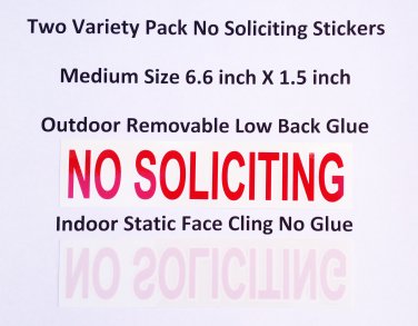 Premium Pretty 2X NO SOLICITING sign stickers, Removable Glue + Static Cling! transparent