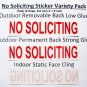 Premium Pretty 3X NO SOLICITING stickers, Variety Removable glue + Permanent glue +Static Cling!