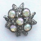 Antiqued Silvertone Button with Rhinestone Setting