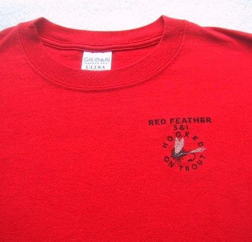 RED FEATHER S&I hooked on trout MED T-SHIRT fly fishing