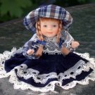 Small Doll Dressed in  Blue Velvet 4"