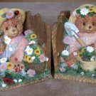 Bookends Bear Gardeners with Garden Tools and Straw Hat