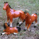 Horse Family Porcelain Set of 3 Brown with Black