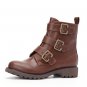 Metal Button Side Zipper Biker Boot in Brown