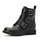 Metal Button Side Zipper Biker Boot in Black