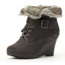 Fur at Openning lace-up platform shoe ankle boot in grey