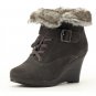 Fur at Openning lace-up platform shoe ankle boot in grey