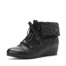 Fur at Openning lace-up platform shoe ankle boot in black
