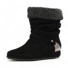 Classic pleat Fur cuffed Cow suede  mid-calf boot in black