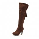 fur openning with tassels side zipper knee high boot in coffe