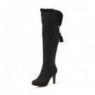 fur openning with tassels side zipper knee high boot in black